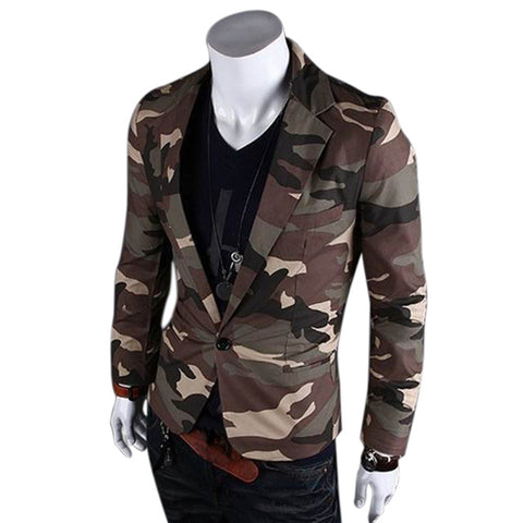 Fashion Spring Men Blazer Slim Fit Suit Jacket  Camouflage Style Casual Single Button Coat Tops  H9 - Dubbs Alpha League 