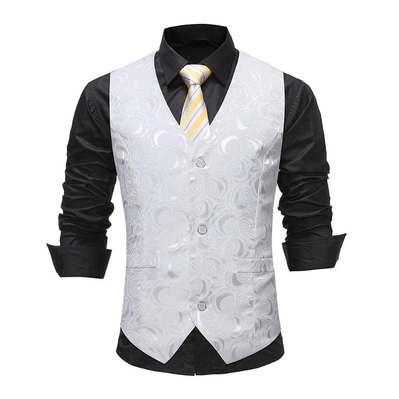 Men Floral Slim Suit Dress Vest Gilet Casual Sleeveless Formal Waistcoat - Dubbs Alpha League 